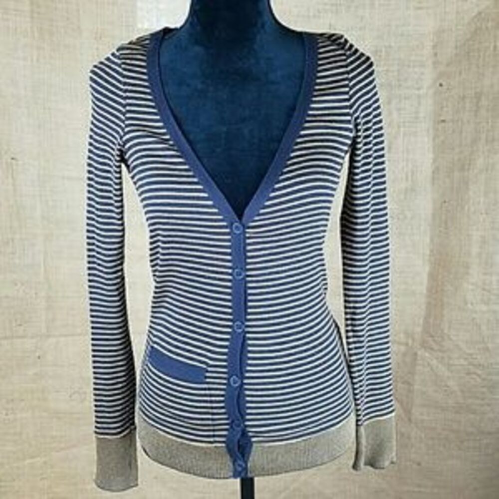 Topshop women 6 sweatshirt cardigan stripped button front costal vacation cozy
